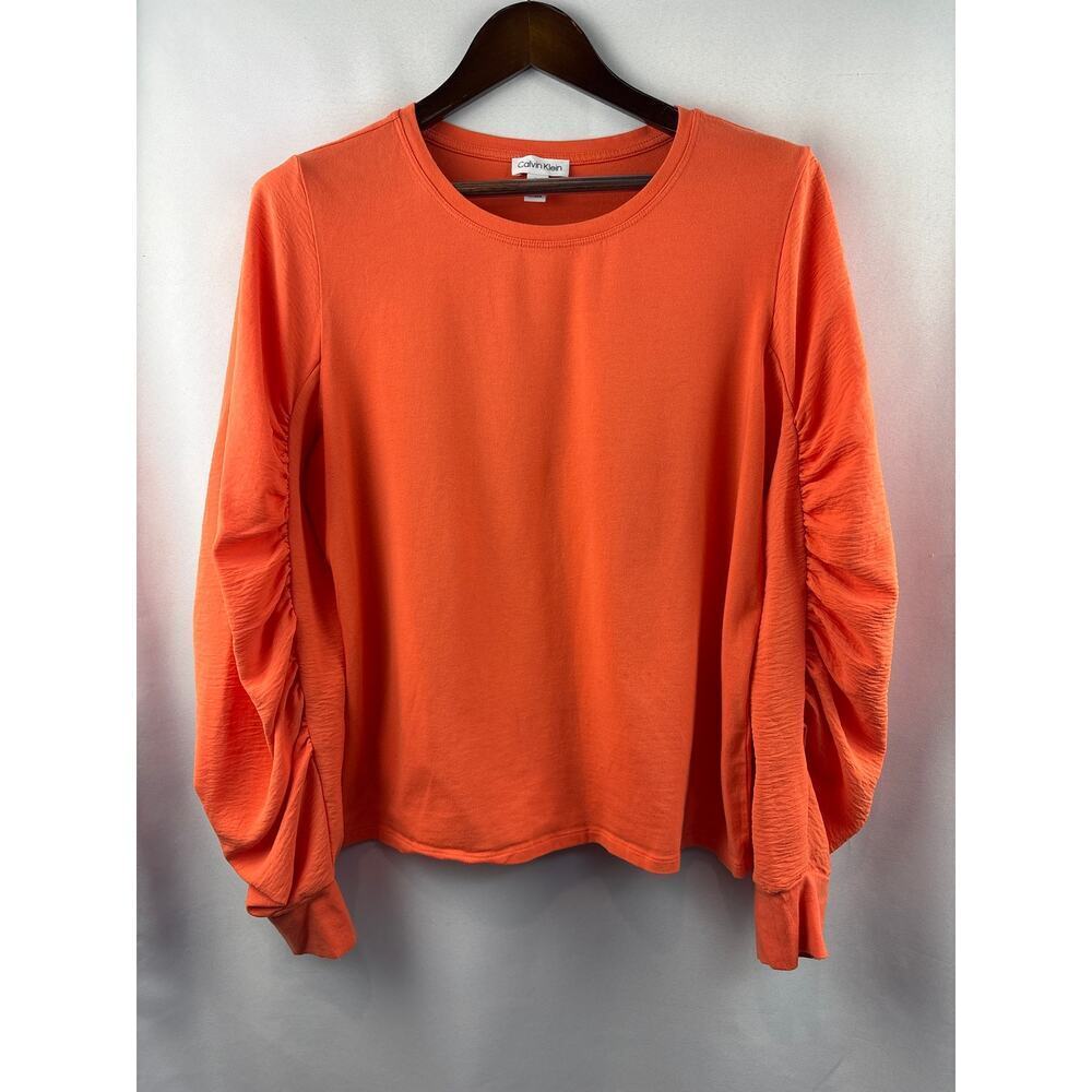 Women’s Calvin Klein Large Orange Long Puff Sleeve Blouse